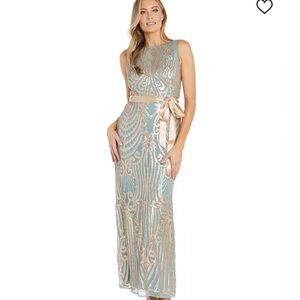 R&M Richards Teal and Gold Sequin Dress
